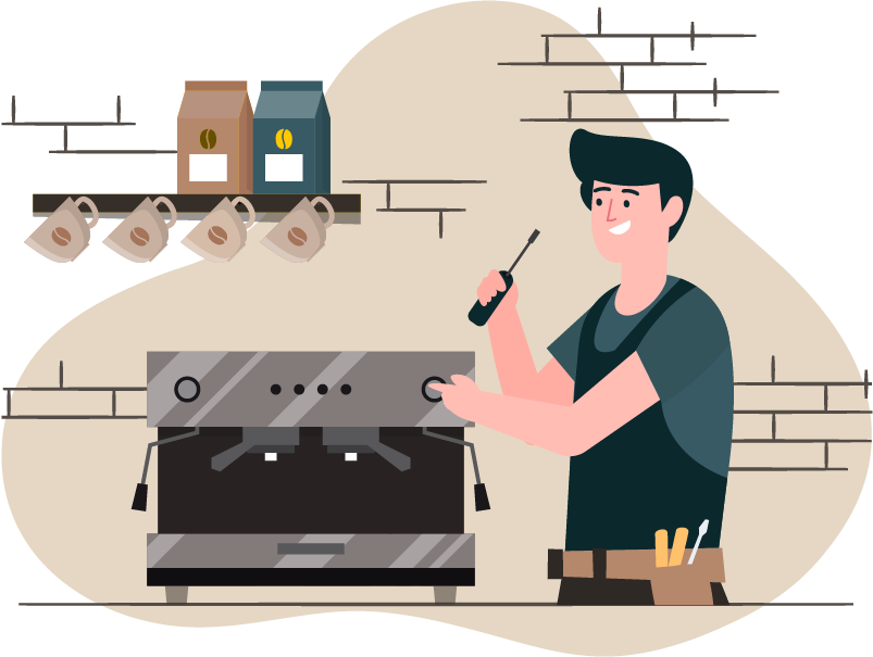Handwerker repariert Kaffeemaschine
